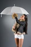 brunette and umbrella