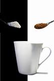 Instant coffee, sugar and a white cup