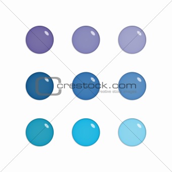 Nine glass orbs in purple and blue