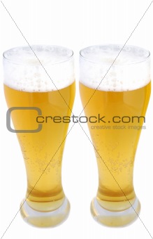 two pints of beer isolated on white