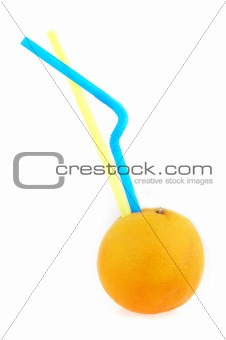 orange with blue and yellow straws