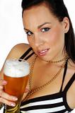 brunette with pint of beer