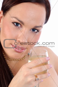 sexy brunette with a glass of white wine