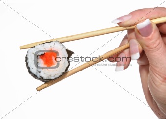 female hand holding sushi #2