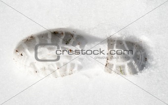 Footprint in white snow