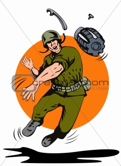 Soldier throwing a grenade in front