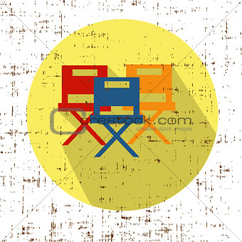 Movie Chairs Icon Vector with screen grunge retro texture