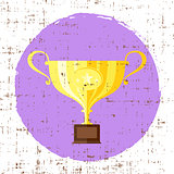 Trophy Cup Vector Flat Icon with star with grunge background