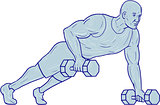 Fitness Athlete Push Up One Hand Dumbbell Drawing