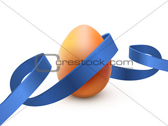 Easter egg with blue ribbon, isolated on white. Poster or brochure template. Vector illustration