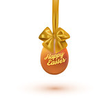 Happy easter card with eggs and bow. Vector illustration.