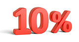 Red ten percent sign on white background