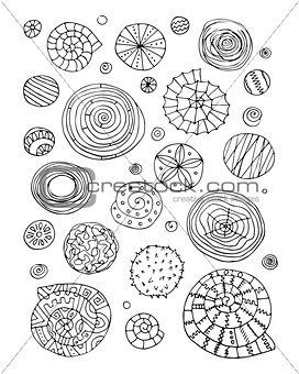 Abstract design elements, spirals and circles sketch