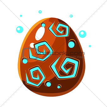 Brown Egg With Spiral Pattern, Fantastic Natural Element Egg-Shaped Bright Color Vector Icon