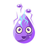 Violet Electricity Element, Egg-Shaped Cute Fantastic Character With Big Eyes Vector Emoji Icon