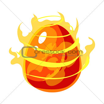 Fire Element Egg With Flames, Fantastic Natural Element Egg-Shped Bright Color Vector Icon