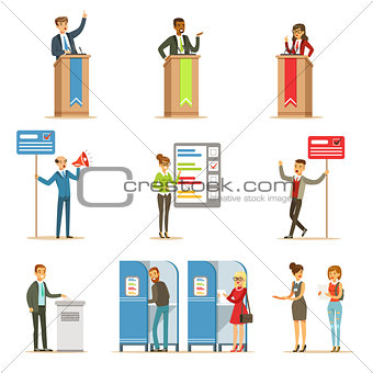 Political Candidates And Voting Process Set Of Democratic Elections Themed Illustrations