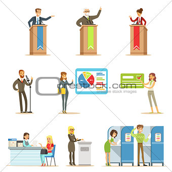 Political Candidates And Voting Process Series Of Democratic Elections Themed Illustrations
