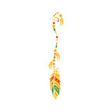 String With The Beads And Feather On The End, Native Indian Culture Inspired Boho Ethnic Style Print