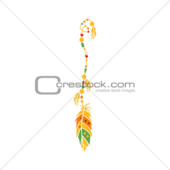 String With The Beads And Feather On The End, Native Indian Culture Inspired Boho Ethnic Style Print