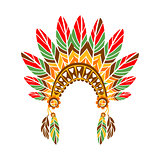 Chief War Bonnet With Feathers , Native Indian Culture Inspired Boho Ethnic Style Print
