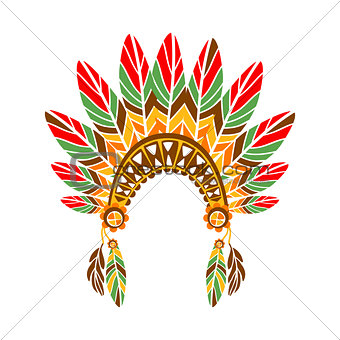 Chief War Bonnet With Feathers , Native Indian Culture Inspired Boho Ethnic Style Print