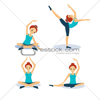 Woman Practicing Yoga. Vector Illustration Set
