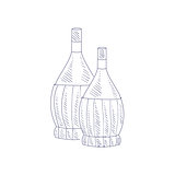 Two Braided Wine Bottles Hand Drawn Realistic Sketch
