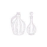 Wine Glass Jug And Pitcher Hand Drawn Realistic Sketch