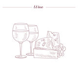 Wine And Cheese Date Set Hand Drawn Realistic Sketch