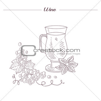 Glass Of Spiced Hot Wine Hand Drawn Realistic Sketch