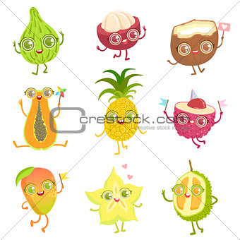 Exotic Fruits Girly Cartoon Characters Set