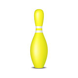 Bowling pin in yellow design with white stripes