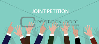 joint petition concept illustration with hands up to the air with blue background