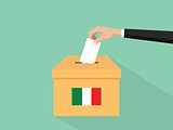 itlay election vote concept illustration with people voter hand gives votes insert to boxes election with long shadow flat style