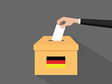 german election vote concept illustration with people voter hand gives votes insert to boxes election with long shadow flat style