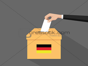 german election vote concept illustration with people voter hand gives votes insert to boxes election with long shadow flat style