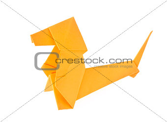Orange Dachshund dog of origami.
