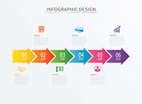 Infographics arrow number 6 step template. Vector Process chart 