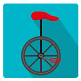Unicycle circus icon for flat style with long shadows, isolated on white background. Vector illustration.