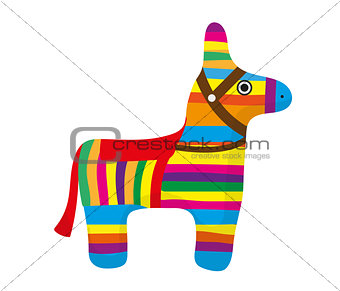 Pinata icon, flat style. Donkey colorful. Isolated on white background. Vector illustration, clip-art.