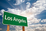 Los Angeles Green Road Sign Over Clouds