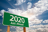 2020 Green Road Sign Over Clouds