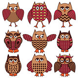 Nine cartoon funny owls
