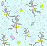 Easter Rabbits With Easter Eggs And Banners.