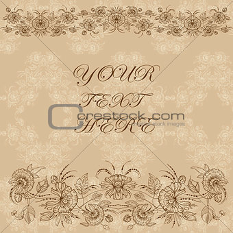 Vintage card with flowers on background. Book cover with flower texture. Vector illustration.