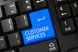 Blue Customer Services Button on Keyboard. 3d.