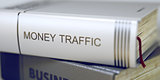 Money Traffic Concept on Book Title. 3d.