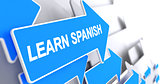 Learn Spanish - Label on Blue Pointer. 3D.