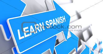 Learn Spanish - Label on Blue Pointer. 3D.